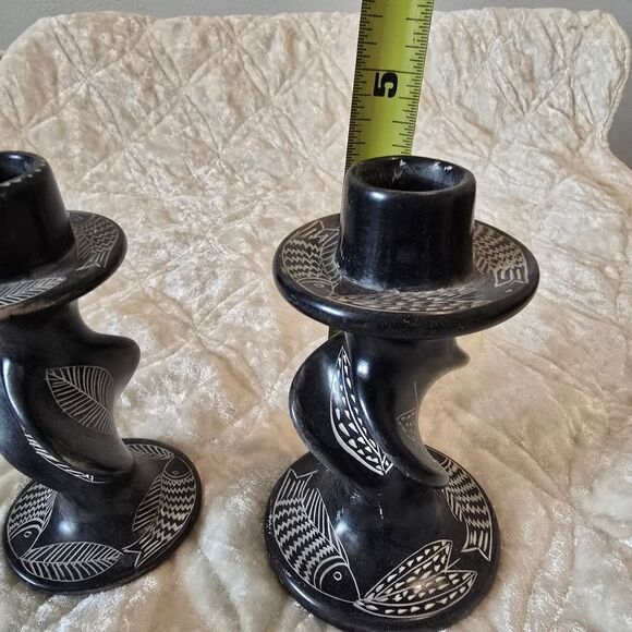 Soapstone Twisted Grey Fish Candlestick African Hand Made‎ Candle Holder - Picture 3 of 6